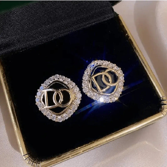 Crystal Interlocking Ring Stud Earrings