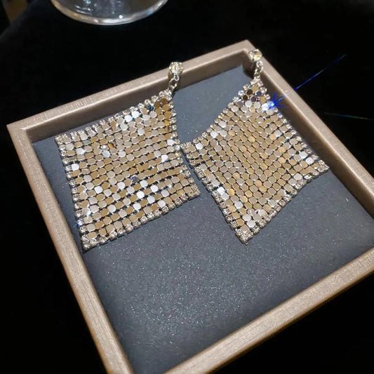 Sparkle Mesh Square Statement Earrings