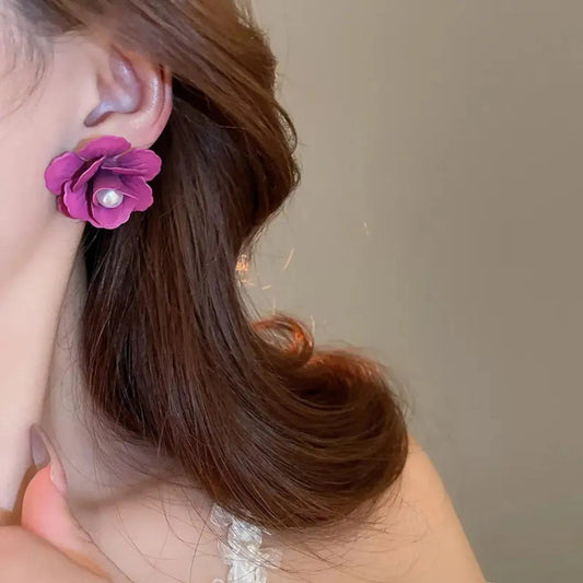 Pink Blossom Pearl Stud Earrings