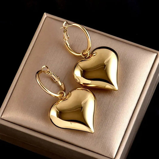 Gold-Tone Puffed Heart Hoop Earrings