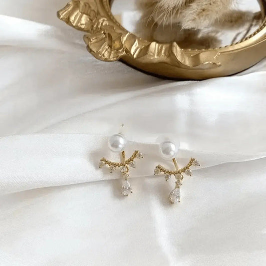 Pearl Crystal Wing Drop Earrings