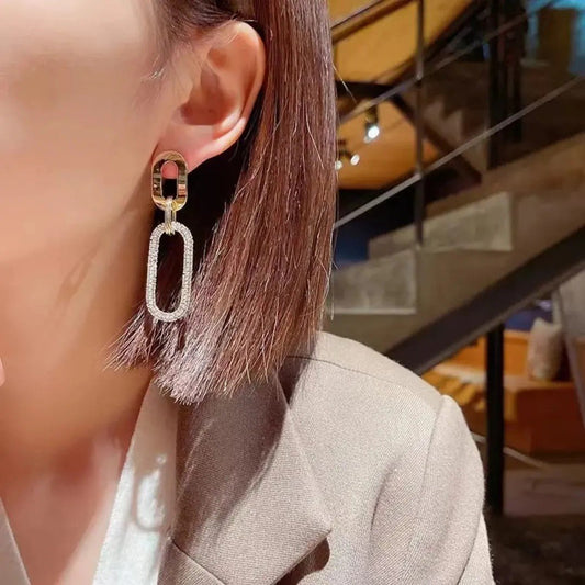 Crystal Oval Link Dangle Earrings