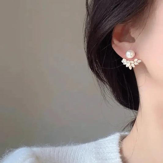 Pearl Crystal Wing Ear Jacket Earrings