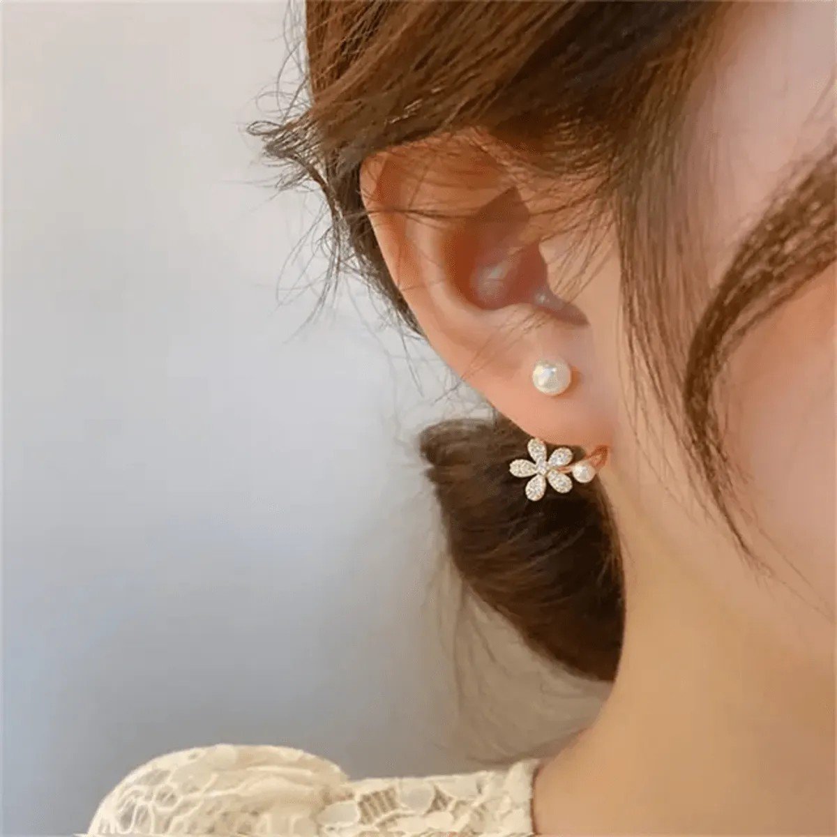 Pearl Daisy Ear Jacket Earrings for women