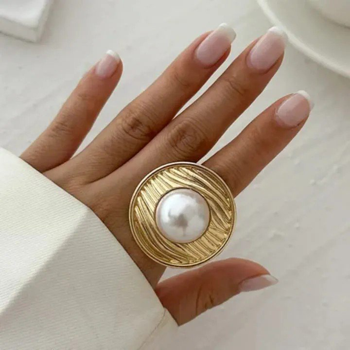 Gold Pearl Casual Ring | PSE-M1072