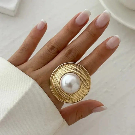 Gold Pearl Casual Ring | PSE-M1072