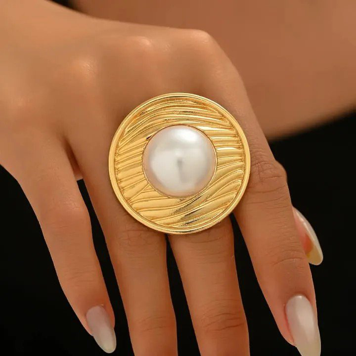 Gold Pearl Casual Ring | PSE-M1072
