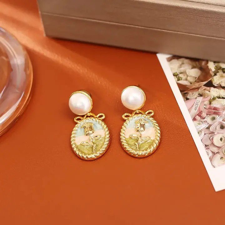 Gold Enamel Flower Dangle Earrings | AUREX Korean-Inspired Earrings PSE-M1085 PSE-M1085_01.jpeg