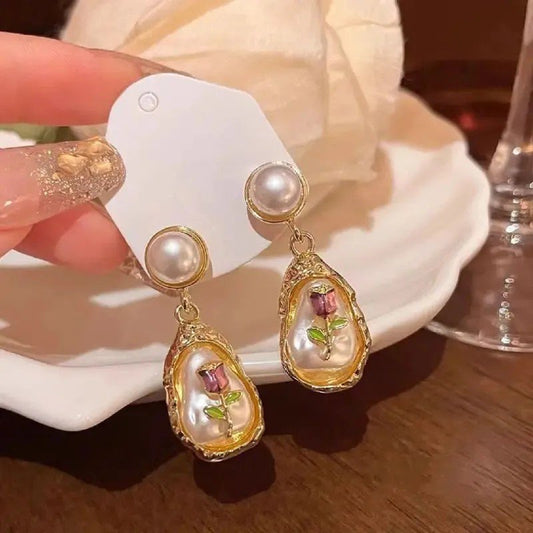 Floral Pearl Drop Earrings PSE-M1098 PSE-M1098_01.jpeg