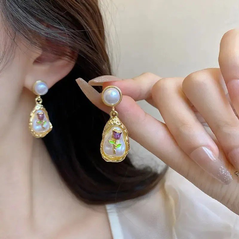 Floral Pearl Drop Earrings PSE-M1098 PSE-M1098_02.jpeg