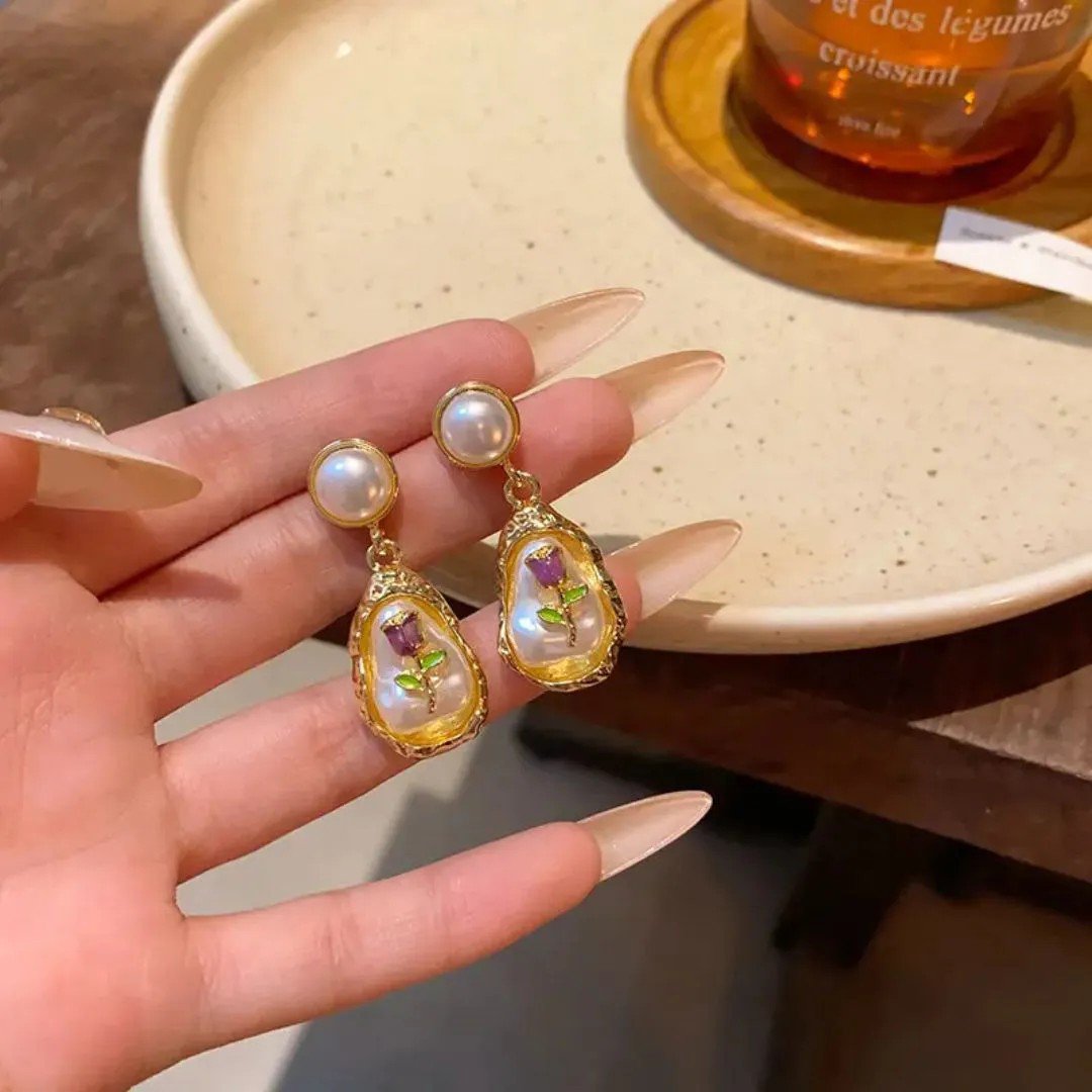 Floral Pearl Drop Earrings PSE-M1098 PSE-M1098_03.jpeg