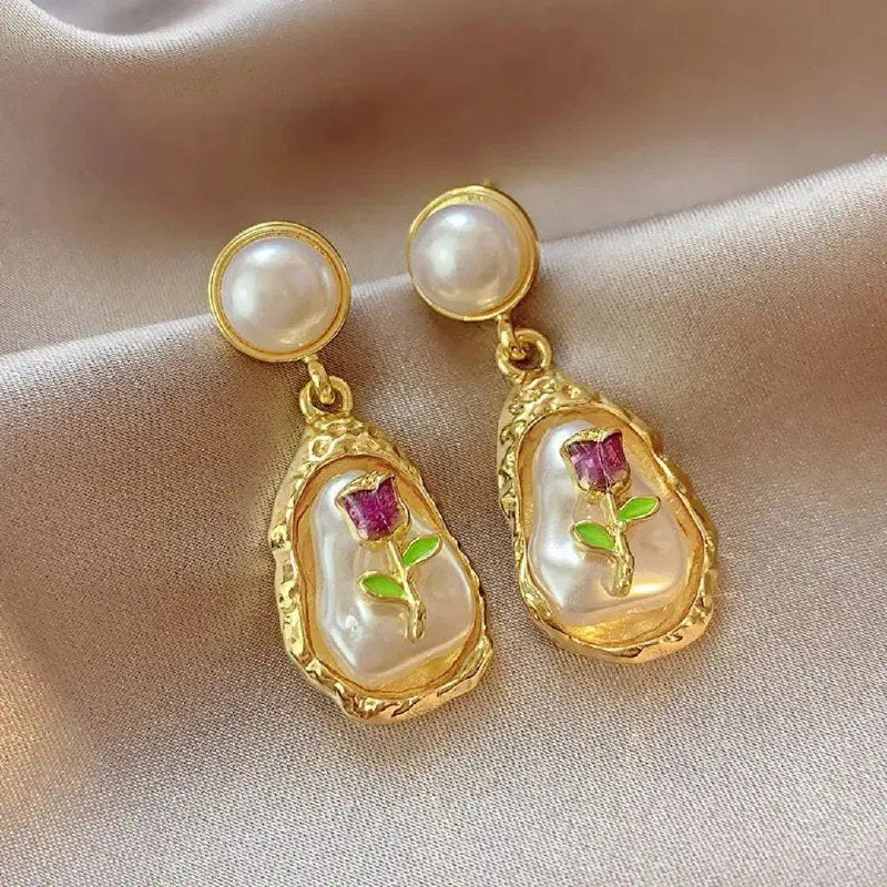 Floral Pearl Drop Earrings PSE-M1098 PSE-M1098_04.jpeg