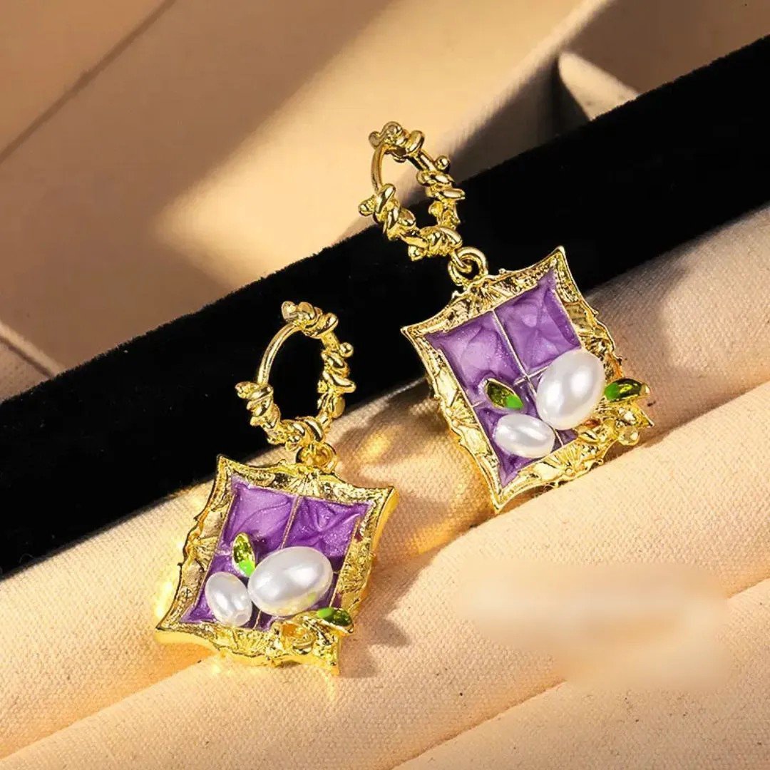 Purple Oil Painting Style Stud Earrings PSE-M1139 PSE-M1139_01.jpeg