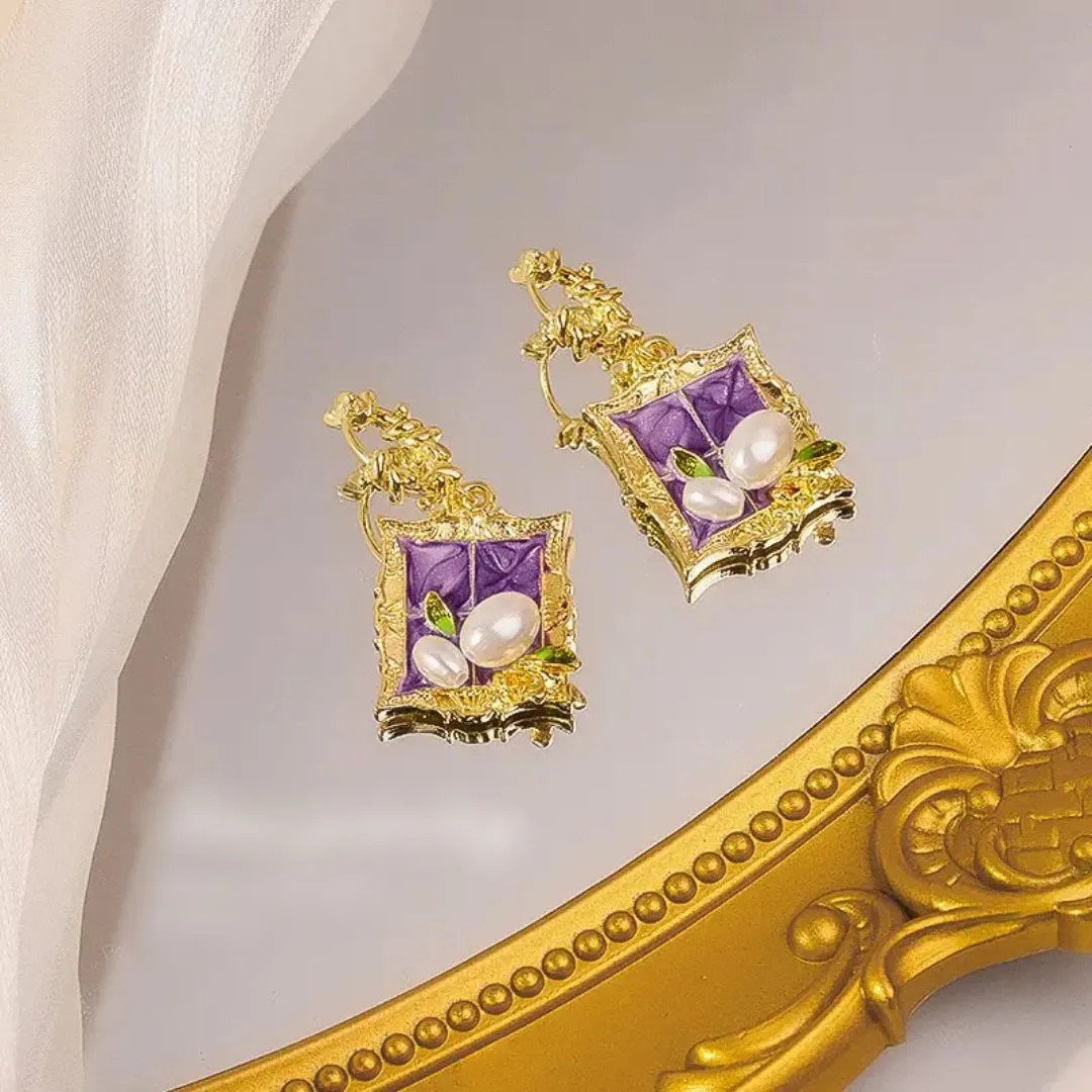 Purple Oil Painting Style Stud Earrings PSE-M1139 PSE-M1139_02.jpeg