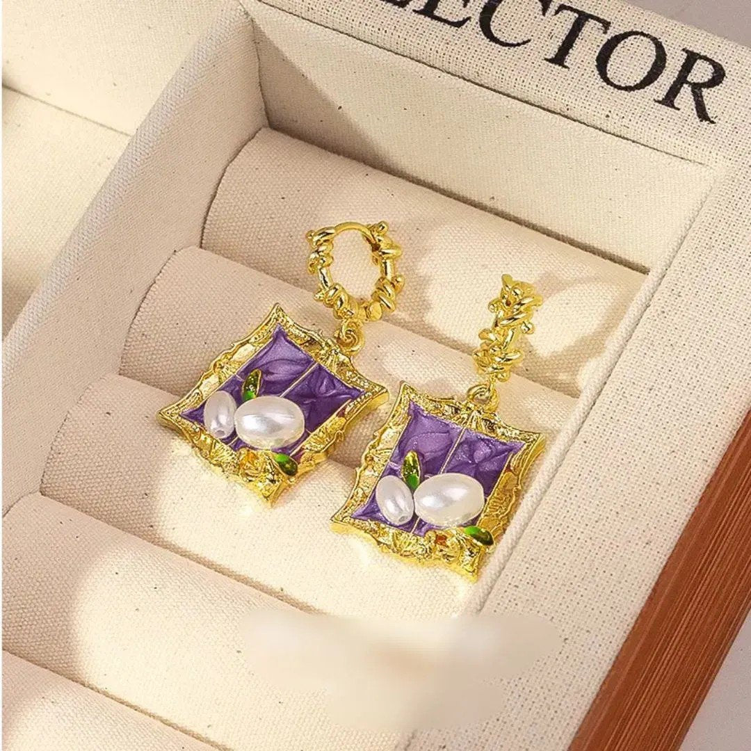 Purple Oil Painting Style Stud Earrings PSE-M1139 PSE-M1139_03.jpeg