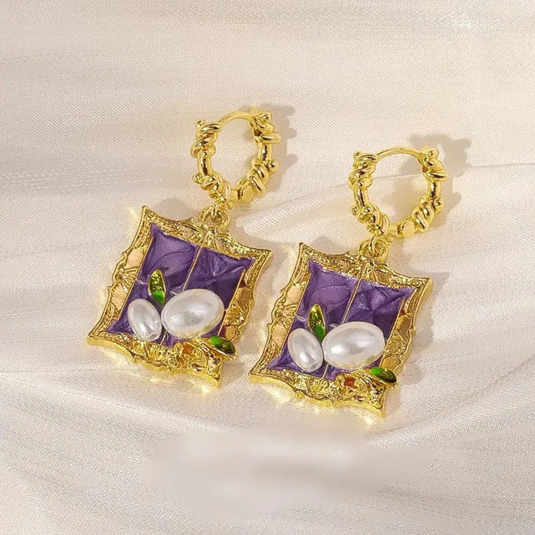 Purple Oil Painting Style Stud Earrings PSE-M1139 PSE-M1139_04.jpeg