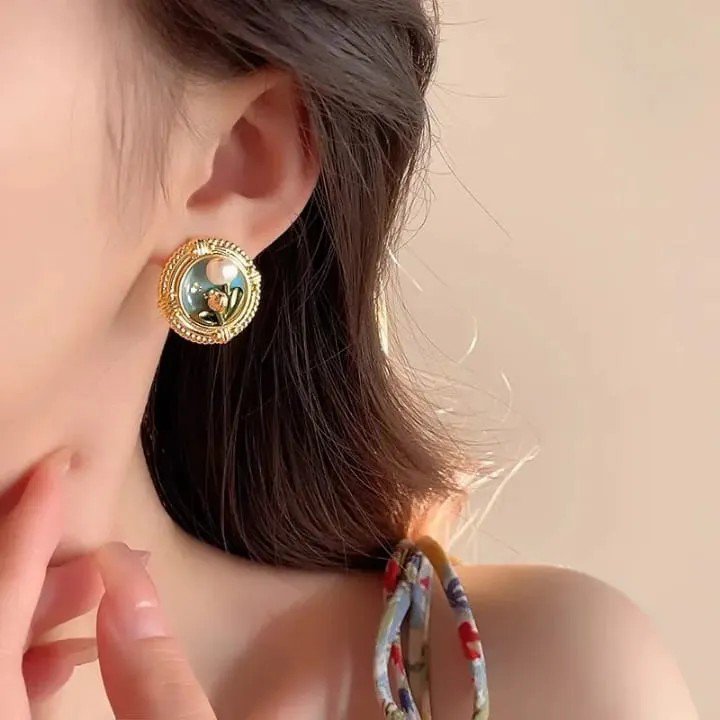 Gold Plated Blue Floral CZ Stud Earrings PSE-M1144 PSE-M1144_02.jpeg