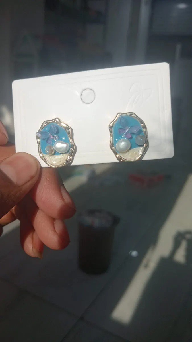Enamel Oil Painting Ocean Stud Earrings | AUREX Korean-Inspired Earrings PSE-M1151 PSE-M1151_02.jpeg
