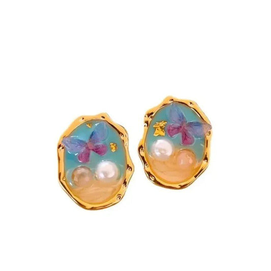 Enamel Oil Painting Ocean Stud Earrings | AUREX Korean-Inspired Earrings PSE-M1151 PSE-M1151_03.jpeg