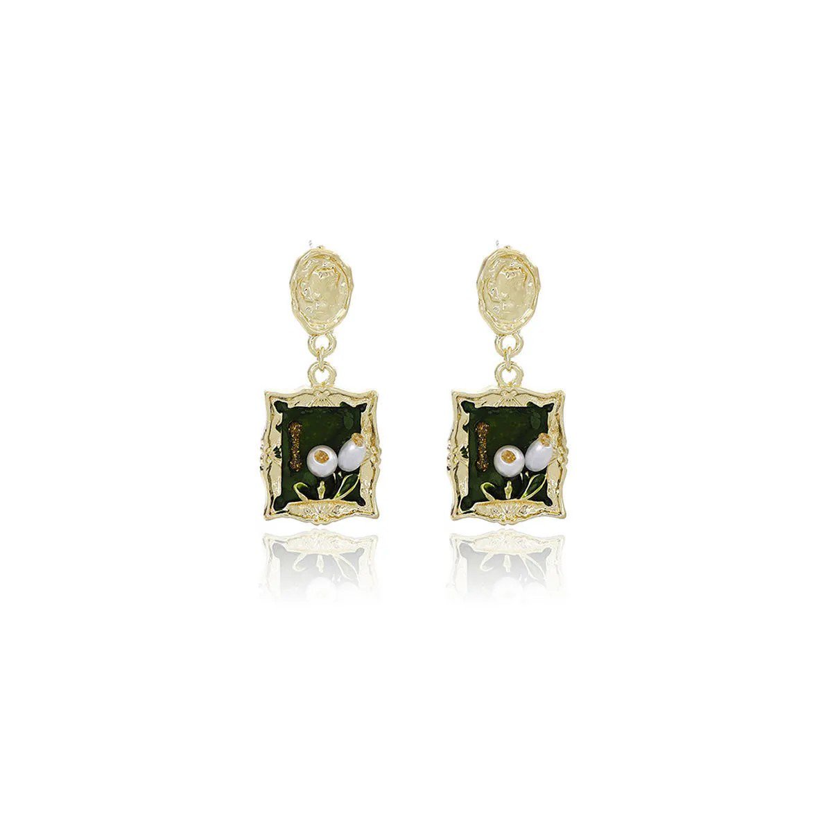 Court Oil Painting Framed Baroque Pearl Flower Stud Earrings PSE-M1154 PSE-M1154_02.jpeg