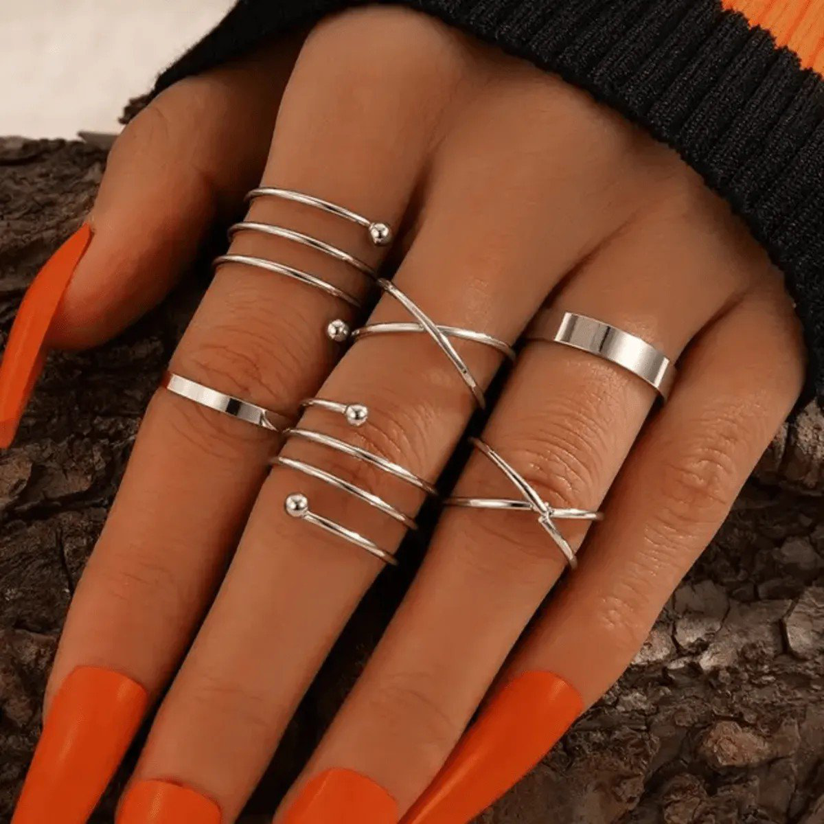 Stainless Steel Silver-Plated Ring Set | PSE-M119