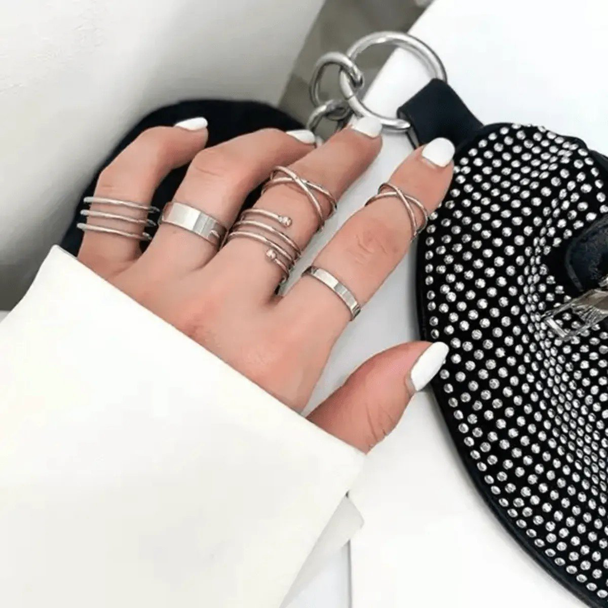 Stainless Steel Silver-Plated Ring Set | PSE-M119