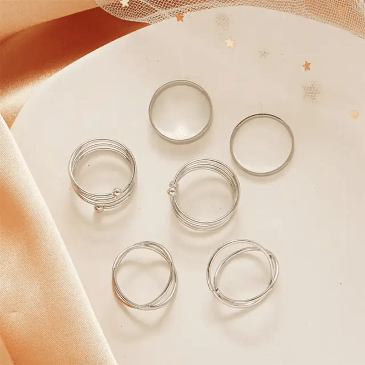 Stainless Steel Silver-Plated Ring Set | PSE-M119