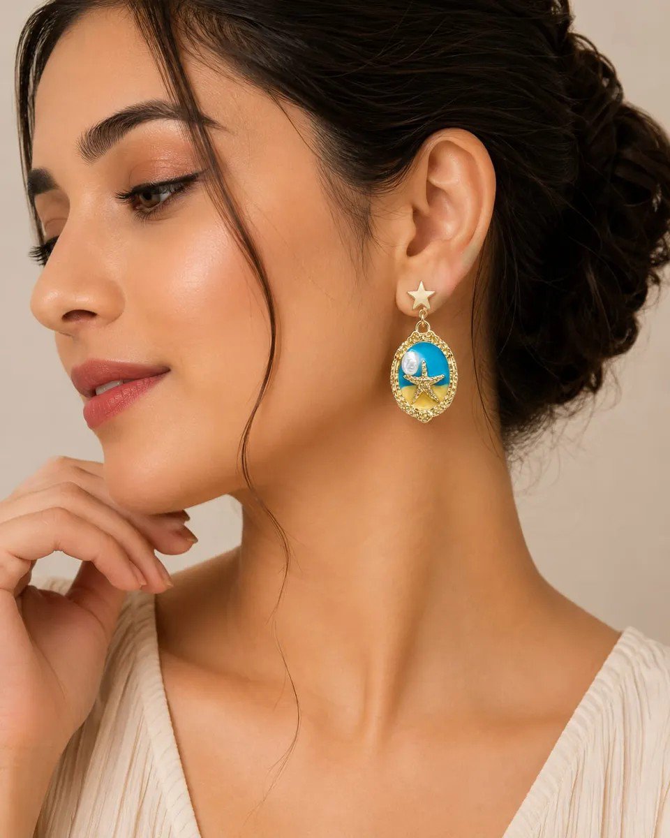 Oil Painting Style Vintage Earrings | AUREX Korean-Inspired Earrings PSE-M1268 PSE-M1268_01.jpeg