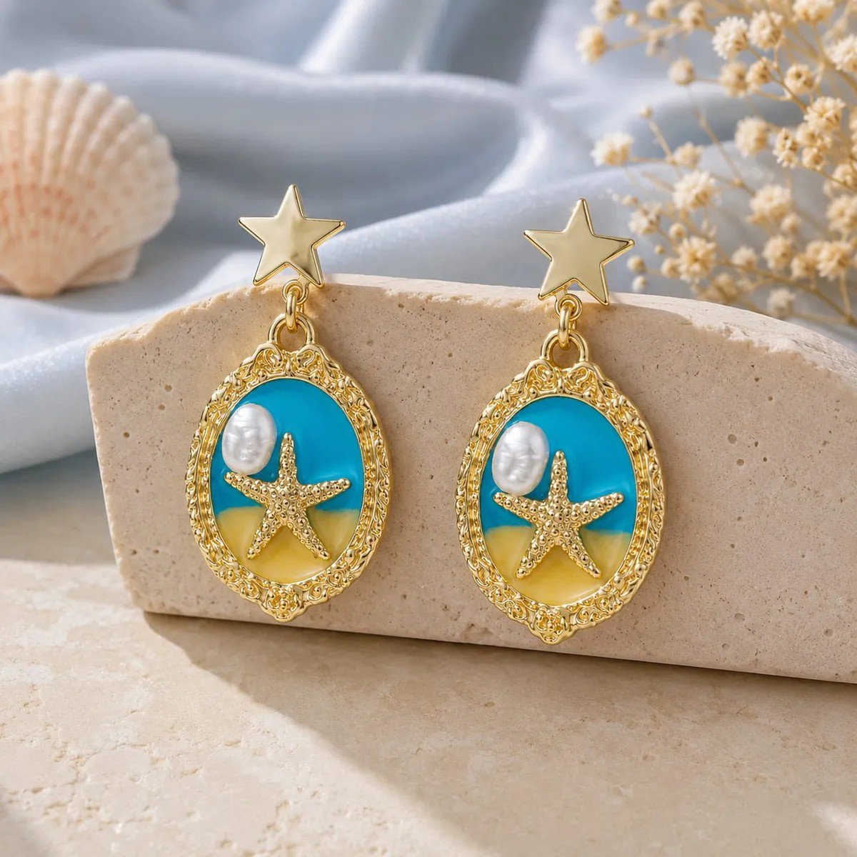 Oil Painting Style Vintage Earrings | AUREX Korean-Inspired Earrings PSE-M1268 PSE-M1268_03.jpeg