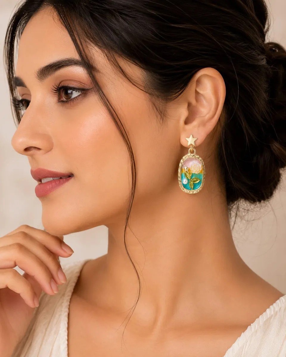 Oil Painting Style Vintage Earrings | AUREX Korean-Inspired Earrings PSE-M1269 PSE-M1269_01.jpeg