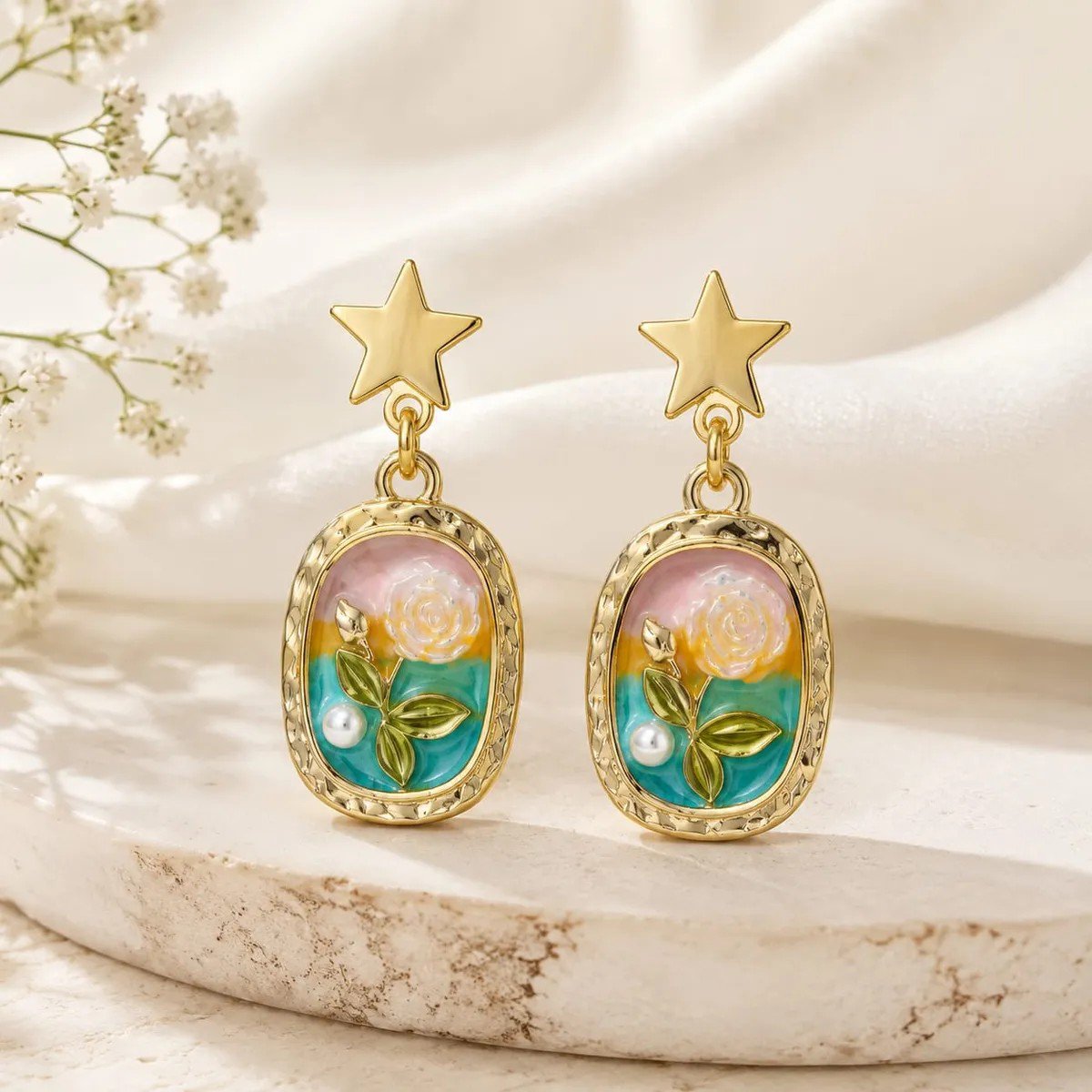 Oil Painting Style Vintage Earrings | AUREX Korean-Inspired Earrings PSE-M1269 PSE-M1269_02.jpeg
