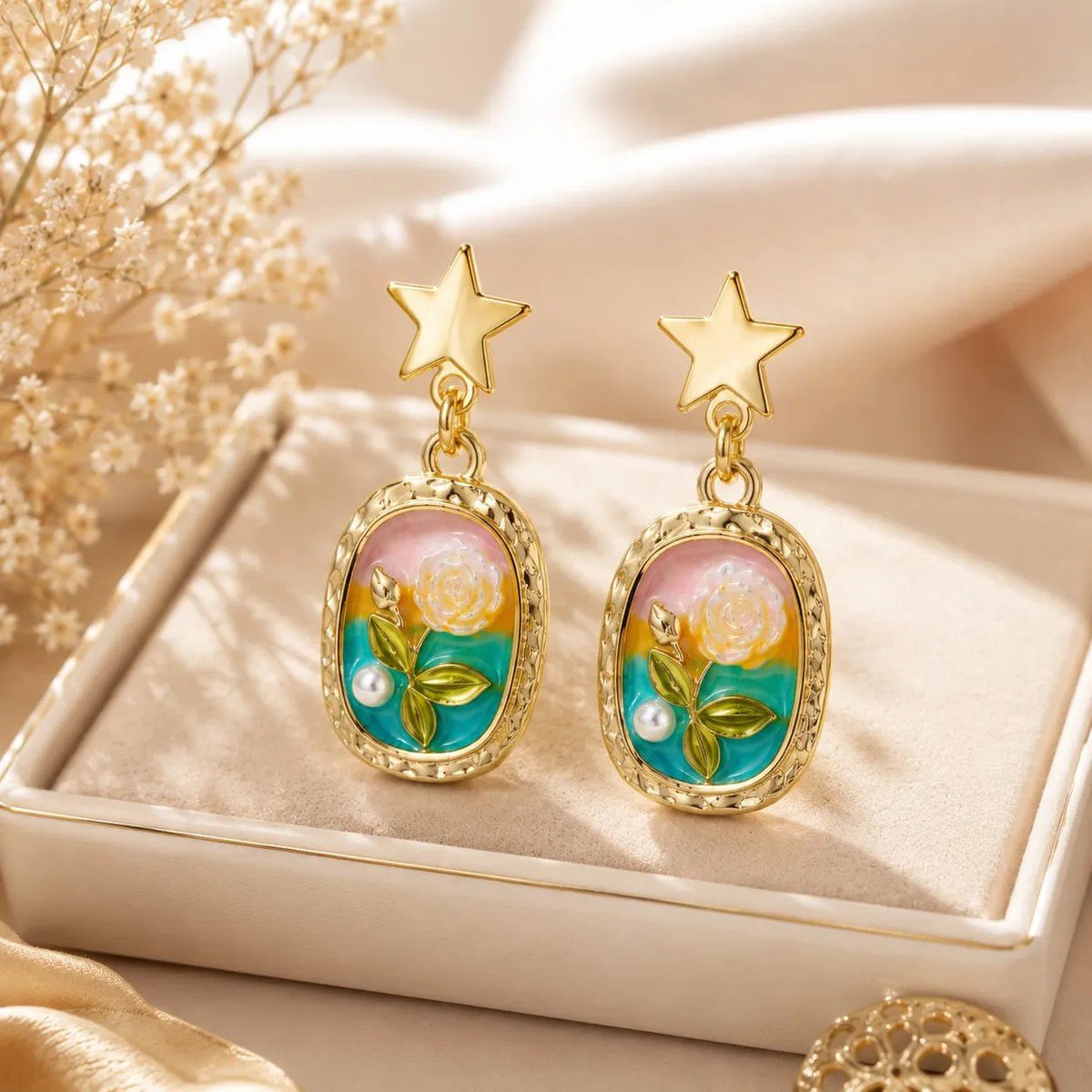 Oil Painting Style Vintage Earrings | AUREX Korean-Inspired Earrings PSE-M1269 PSE-M1269_03.jpeg