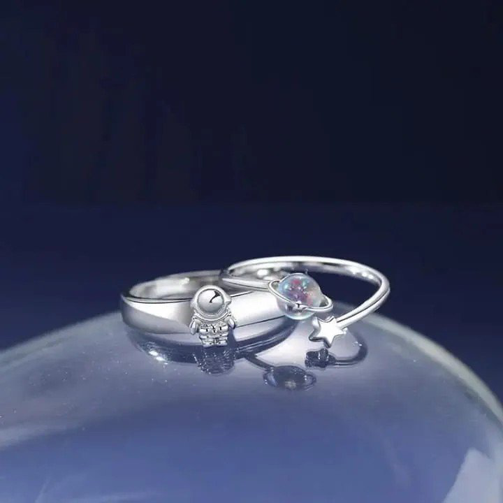 Planet Astronaut Moonstone Couple Pair Ring | PSE-M1319
