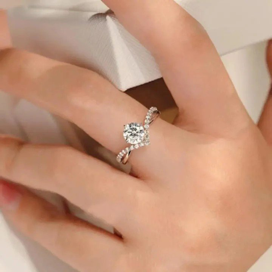 Korean Stylish Moissanite V Crown Wedding Promise Adjustable Finger Ring | PSE-M1324