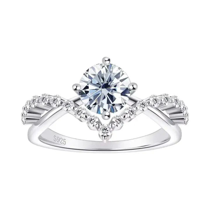 Korean Stylish Moissanite V Crown Wedding Promise Adjustable Finger Ring | PSE-M1324
