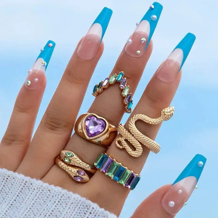 Snake Shaped Love Pink Gemstone Stackable Ring 5-Piece Set | PSE-M1361