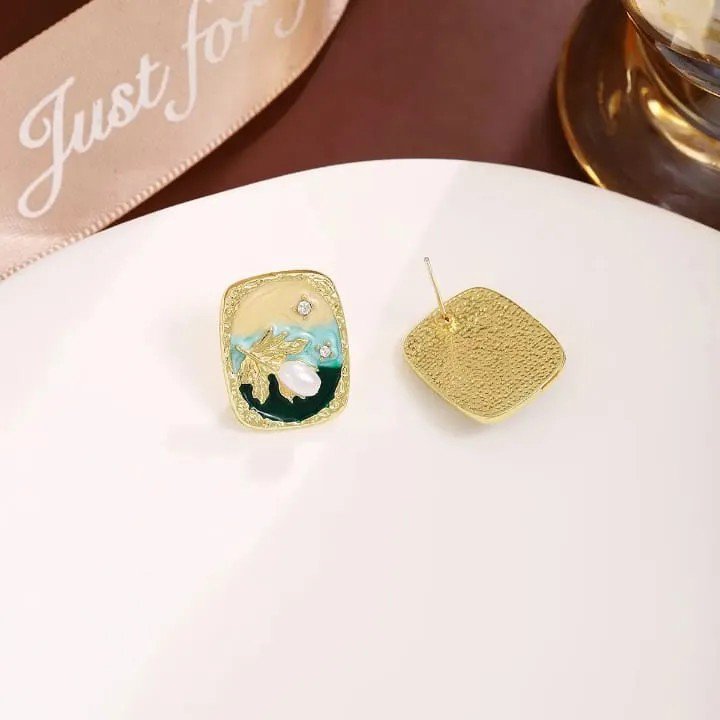 Oil Painting Luxury Drip Elliptical Pearl Earrings PSE-M1399 PSE-M1399_01.jpeg