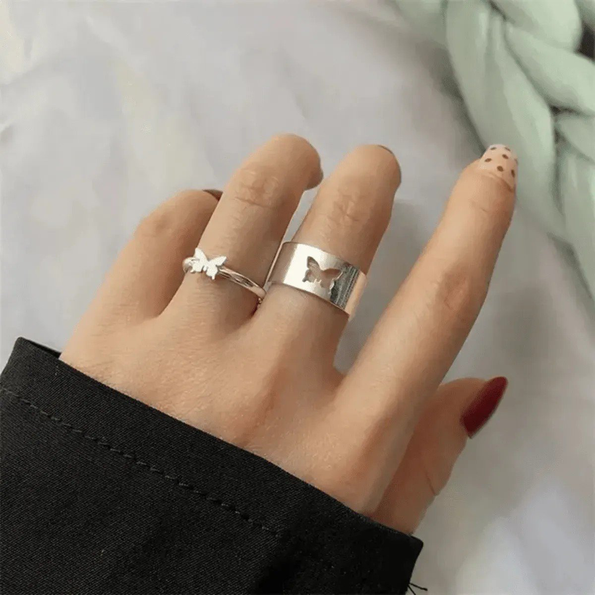 Silver Color Heart Shape Rings | PSE-M197