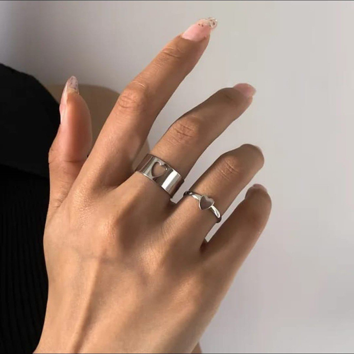 Silver Color Heart Shape Rings | PSE-M197