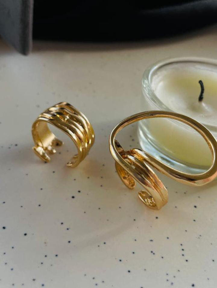 Gold-Toned Set of 2 Solid Contemporary Rings | PSE-M391