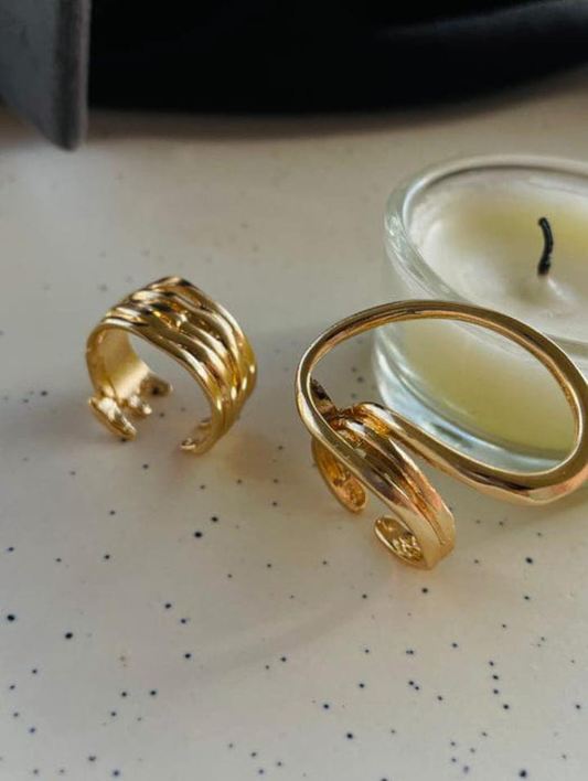 Gold-Toned Set of 2 Solid Contemporary Rings | PSE-M391