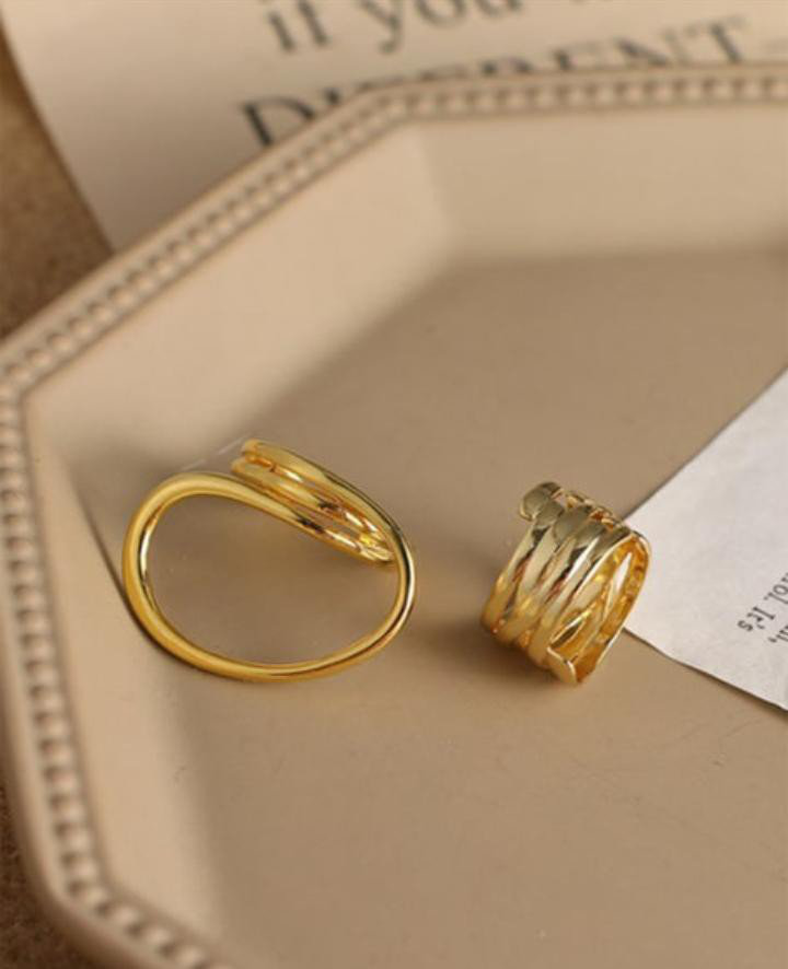 Gold-Toned Set of 2 Solid Contemporary Rings | PSE-M391