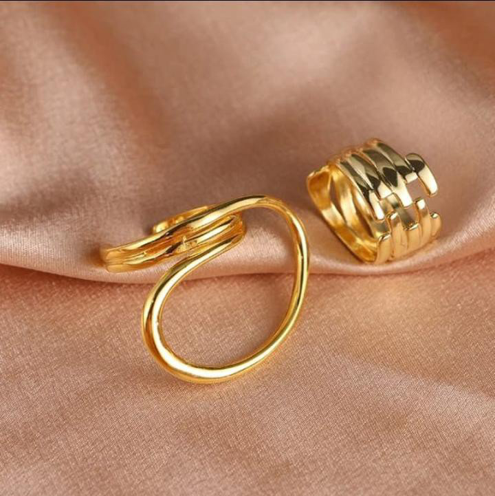 Gold-Toned Set of 2 Solid Contemporary Rings | PSE-M391