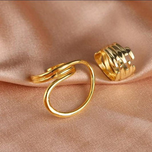 Gold-Toned Set of 2 Solid Contemporary Rings | PSE-M391