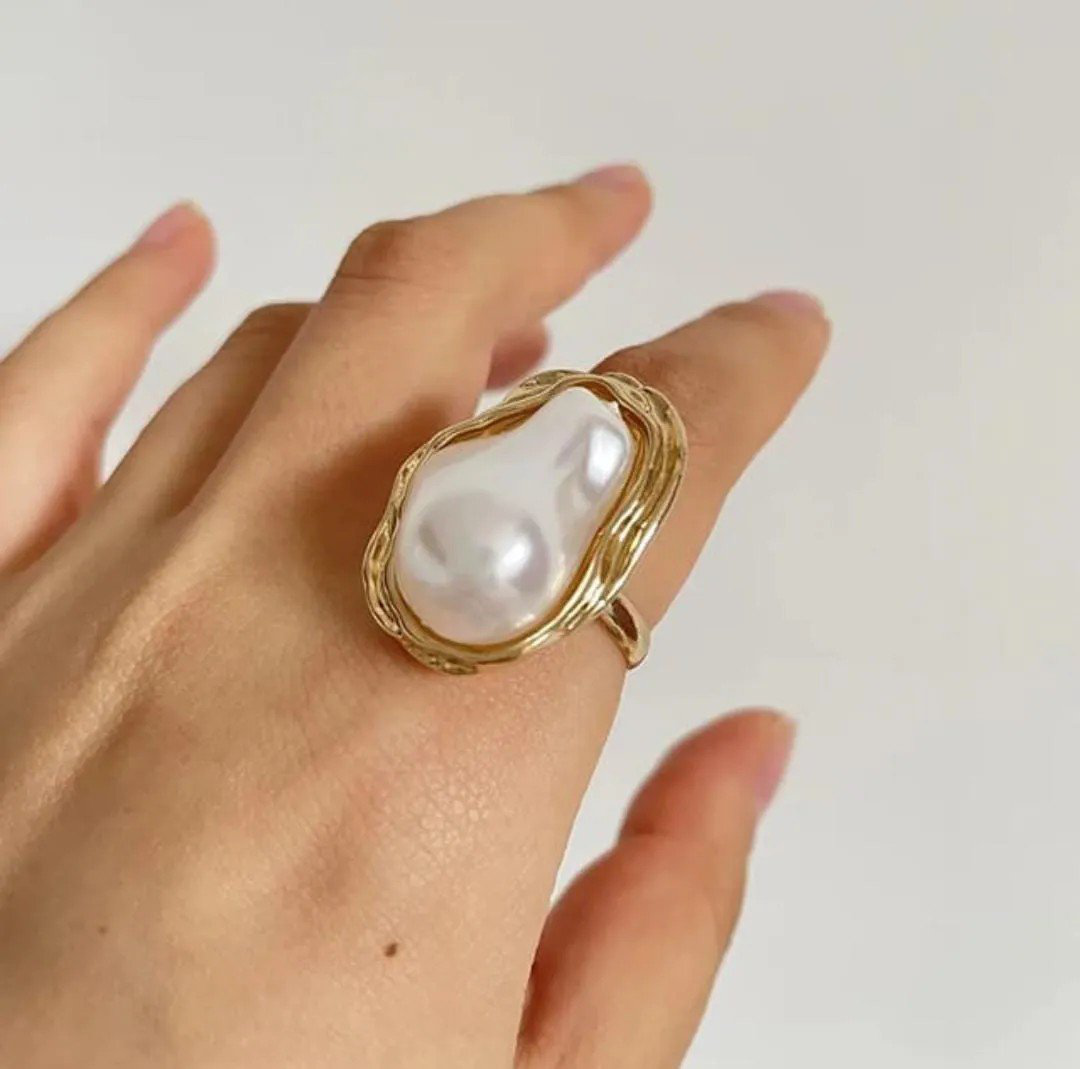Oval Pearl Ring Gold-Plated | PSE-M406