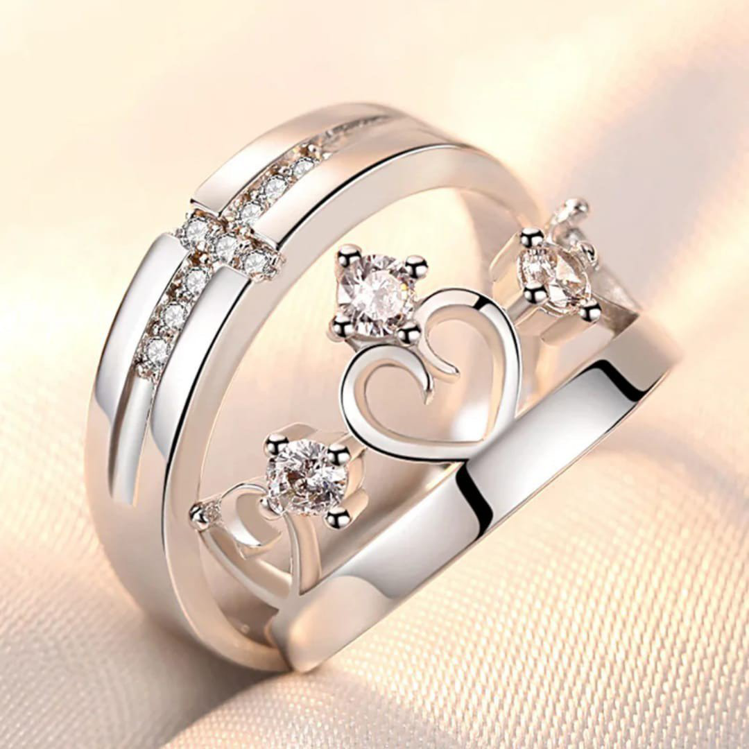 King and Queen Adjustable Couple Love Rings Stainless Steel Crystal | PSE-M453