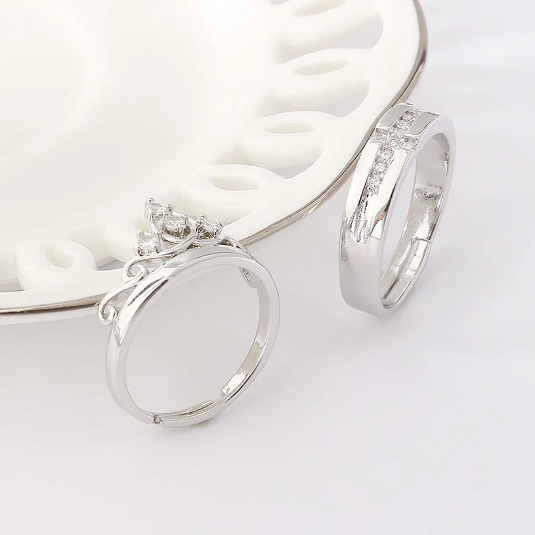 King and Queen Adjustable Couple Love Rings Stainless Steel Crystal | PSE-M453