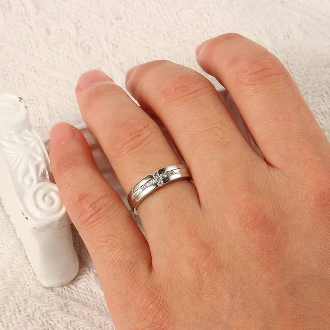 King and Queen Adjustable Couple Love Rings Stainless Steel Crystal | PSE-M453