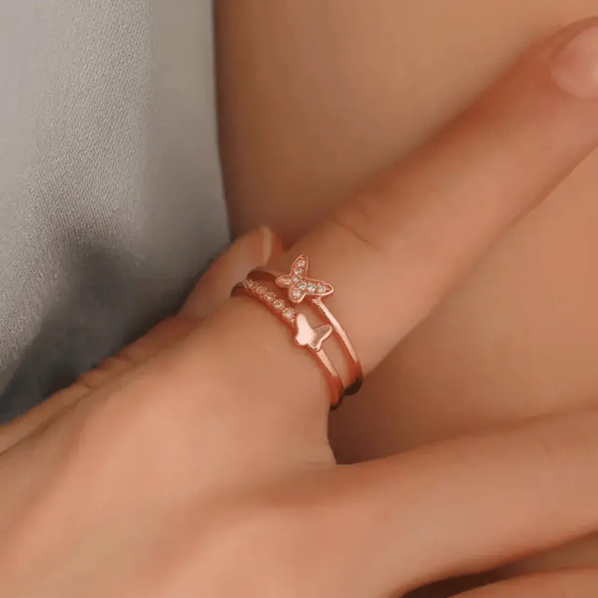 Butterfly Rose Gold Adjustable Ring | PSE-M472