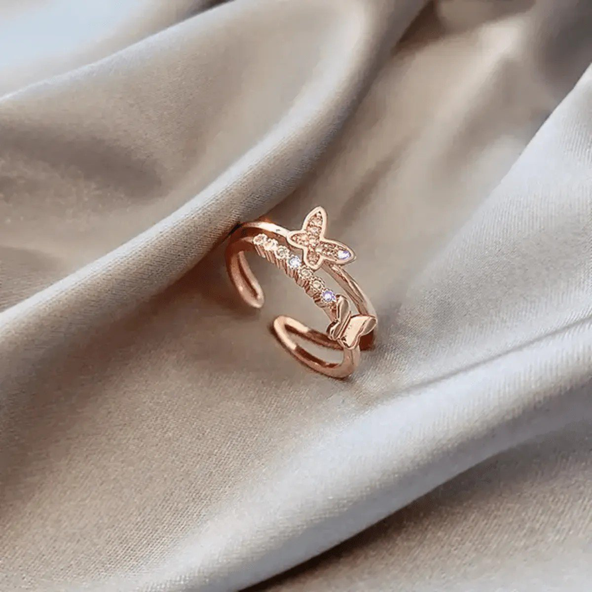 Butterfly Rose Gold Adjustable Ring | PSE-M472